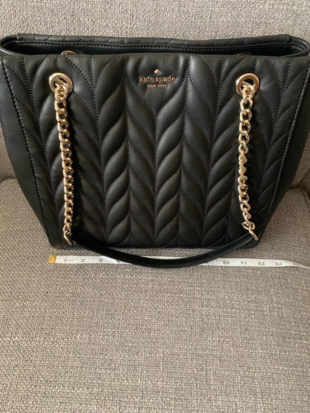 kate spade Black Quilted Tote with Gold Chain Handles